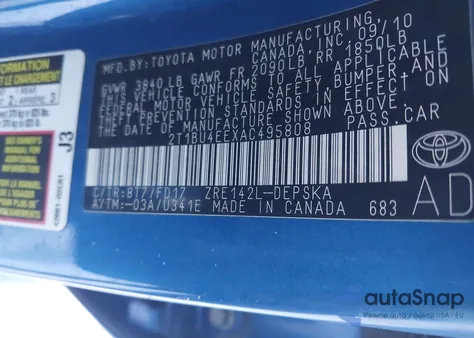 2010 Toyota Corolla S z USA, uszkodzony, nr VIN 2T1BU4EEXAC495808